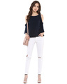 Shop Women Round Neck Three Quarter Sleeves Solid Top-Full