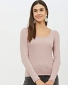 Shop Women Scoop Neck Full Sleeve Solid Top-Front