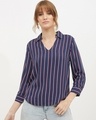 Shop Women Shirt Collar Full Sleeve Striped Top-Front