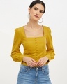 Shop Women Square Neck Full Sleeve Solid Top-Front