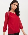 Shop Women's V Neck Three Quarter Sleeves Solid Top-Full