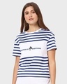 Shop Women's Blue & White Color Block Striped Relaxed Fit Short Top-Front
