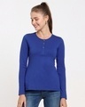 Shop Women's Hashtag Blue Henley Slim Fit T-shirt-Front