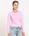 Shop Women's Pink Stripe Full Sleeve Slim Fit T-shirt-Front