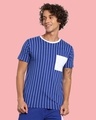 Shop Hashtag Blue Stripe Pocket T-Shirt-Front
