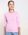 Shop Women's Pink 3/4th Sleeve Slim Fit T-shirt-Front
