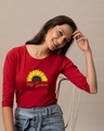 Shop Hello Sunshine Round Neck 3/4 Sleeve T-Shirt Bold Red-Front