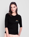 Shop Here Comes The Sun Round Neck 3/4th Sleeve T-Shirt Black-Front