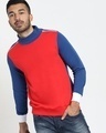 Shop Men's Red & Blue High Neck Color Block Sweatshirt-Front