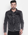 Shop Men's Black Solid Denim Jacket-Front