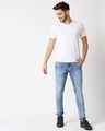 Shop Men Blue Slim Fit Mid Rise Clean Look Stretchable Ankle Length Jeans-Full