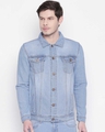 Shop Men's Blue Solid Denim Jacket-Front