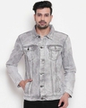 Shop Men's Grey Washed Denim Jacket-Front