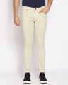 Shop Mens Cream Color Washed Slim Fit Mid Rise Clen Look No Faded Jeans-Front