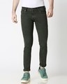 Shop Men's Olive Washed Slim Fit Mid Rise Clen Look Light Faded Jeans-Front