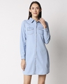 Shop Women Blue Solid Shirt Dress-Front