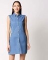 Shop Women's Blue Solid Shirt Dress-Front