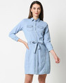 Shop Women's Blue Solid Shirt Dress-Front