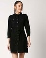 Shop Women's Black Solid Shirt Dress-Front