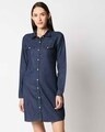 Shop Women Blue Solid Shirt Dress-Front