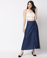 Shop Women's Blue Washed A Line High Waist Skirt-Front