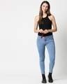 Shop Womens Blue Washed Slim Fit Mid Waist Jeans With Belt Loops-Full