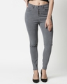 Shop Womens Grey Washed Slim Fit High Waist Jeans With Belt Loops-Front