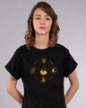 Shop Hogwarts Gold Print Boyfriend T-Shirt (HPL)-Front