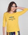 Shop Hope Feather Round Neck 3/4th Sleeve T-Shirt Happy Yellow-Design