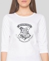Shop HP Crest Round Neck 3/4 Sleeve T-Shirt White (HPL)-Front