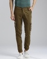 Shop Men's Green Slim Fit Cargo Trousers-Front