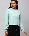 Shop Women's Blue Relaxed Fit Crop Sweatshirt-Front