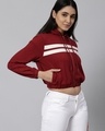Shop Women's Maroon Color Block Crop Hoodie Sweatshirt-Design
