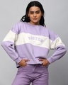 Shop Women's Purple Color Block Crop Relaxed Fit Sweatshirt-Front