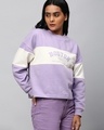 Shop Women's Purple Color Block Crop Relaxed Fit Sweatshirt-Design