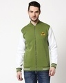 Shop Men's Green & White I am Danger Color Block Varsity Bomber Jacket-Front