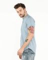 Shop Ice Blue Mandarin Collar Denim Half Sleeve Shirt-Design