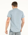Shop Ice Blue Mandarin Collar Denim Half Sleeve Shirt-Full