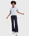 Shop Ice Water Blue V Neck Stripe Sleeves Relaxed Fit T-Shirt-Full
