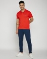 Shop Imperial Red-White Contrast Collar Pique Polo T-Shirt-Full