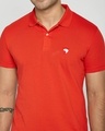 Shop Imperial Red-White Contrast Collar Pique Polo T-Shirt