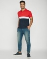 Shop Imperial Red-White-Dark Navy Triple Block Polo T-Shirt-Full