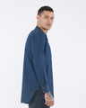 Shop Indigo Blue Longline Denim Shirt-Full
