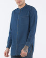 Shop Indigo Blue Longline Denim Shirt