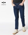 Shop Indigo Denim Pants Mid Rise Stretchable Men's Jeans-Front