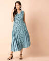 Shop Women's Blue Floral Stripe Insert Asymmetric Hem Tunic-Front