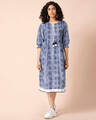 Shop Women's Blue Printed Smocked A-Line Dress-Front