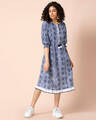 Shop Women's Blue Printed Smocked A-Line Dress