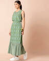 Shop Women's Green Ikat Frilled Drawstring Sleeveless A-Line Tunic-Design
