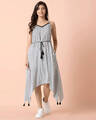 Shop Women's White Striped Belted Strappy High Low Dress-Front